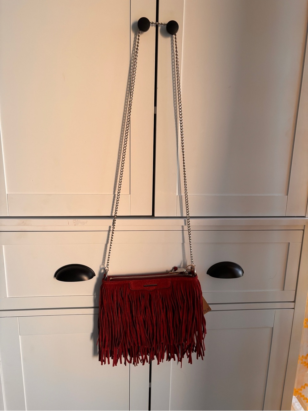 Rebecca Minkoff Red Fringe Crossbody Bag with Chain Strap - Picture 2 of 4